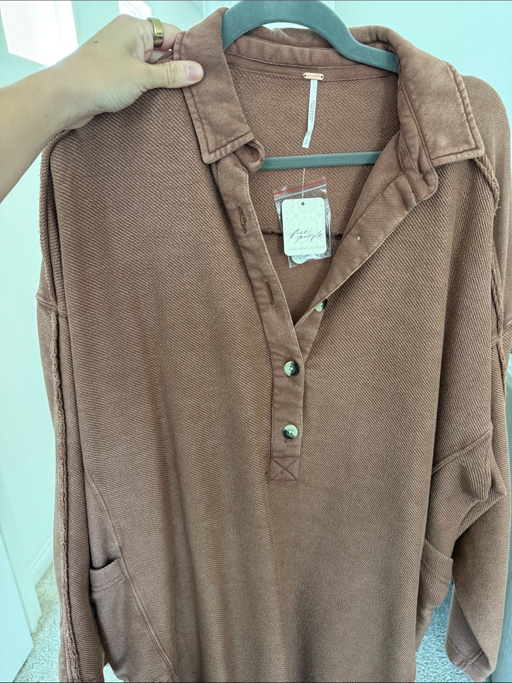 Free People Wilder Oversize Long Sleeve Cotton Polo - Brown - Picture 4 of 4
